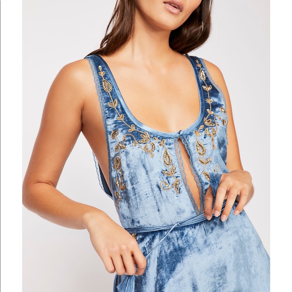 Free People Blue Eyes Velvet Romper